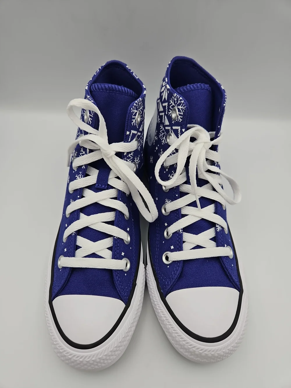 Converse High-Top Sneakers in Royal Blue with White Snowflake Print